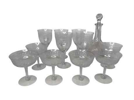 Depression Champagne Glasses and Decanter