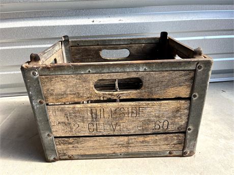 Antique Wood Metal Milk Crate