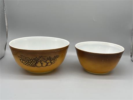 Two (2) Pyrex Mixing Bowls - Old Orchard, plus