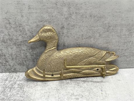 Vintage Solid Brass Duck Mallard Wall Mount 3 Hook Key Belt Hanger