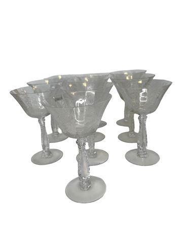 Ten (10) Fostoria Heather Pattern Etched Champagne Glasses