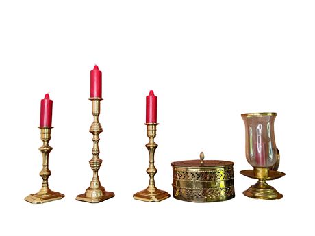 Brass Decoratives including Valsan Candlestick Holders