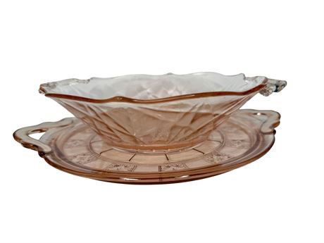 Pink Depression Glass Platter and Serving Bowl