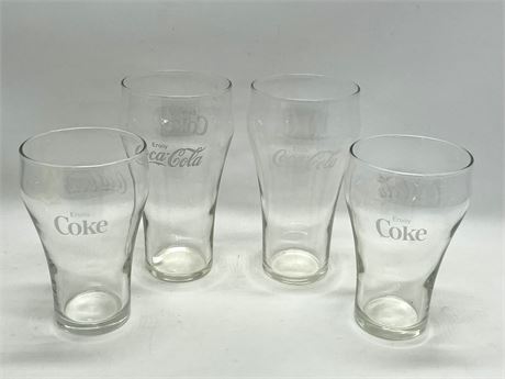 Four (4) Coke Glasses