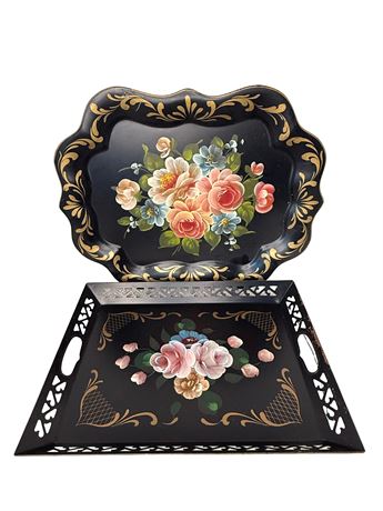 Black Tole Metal Hand Painted Trays