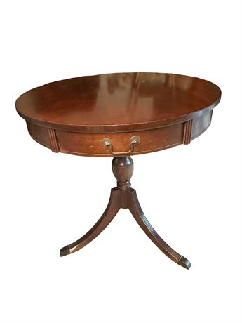 Mahogany Round Center Side Table w/ Drawer