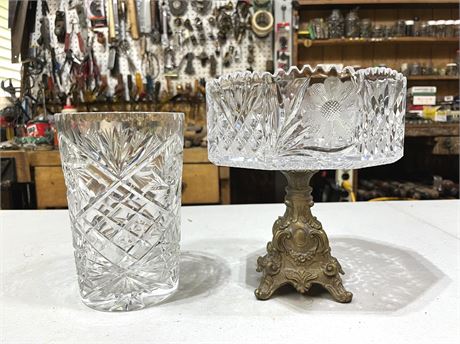 Crystal Vase and Compote Dish