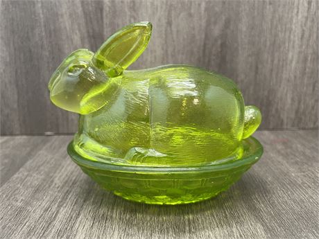 Green Glass Bunny on Nest