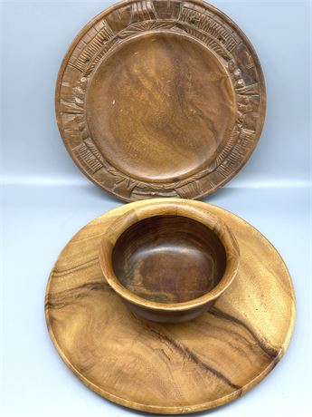 Turned Wood Plates & Bowl