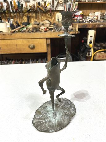 Bronze Dancing Frog Candle Holder