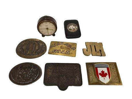 Vintage Belt Buckles, Clock and Key Pouch