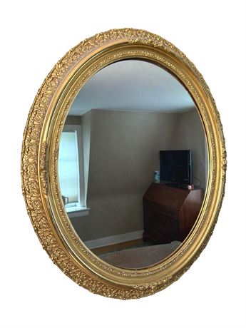 36" x 32" Oval Wood Gold Gilt Wall Mirror
