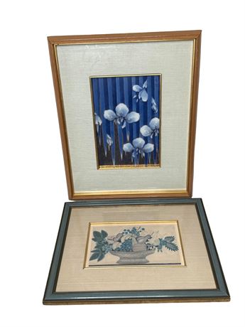 Blue Iris Fukawgawa Japanese Porcelain Tile and Blue Fruit Print
