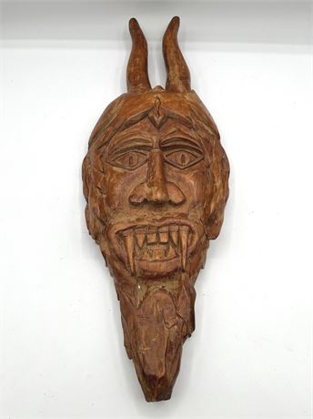 Large Hand Carved Wood Devil Wall Sculpture