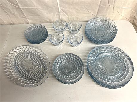 1940s Anchor Hocking Blue Bubble Dishes and Cups