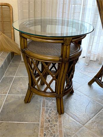 Round Glass Top Rattan Table