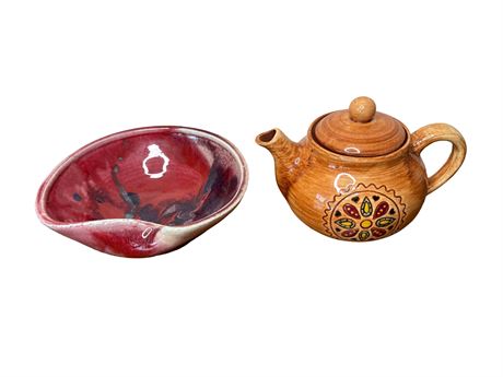 Pottery Teapot and Bowl