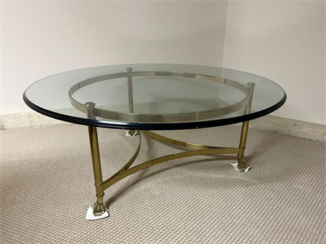 38" Glass Round Brass Base Table