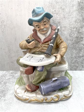 Hi Mark Old Porcelain Man and Flute with Pipe Figurine