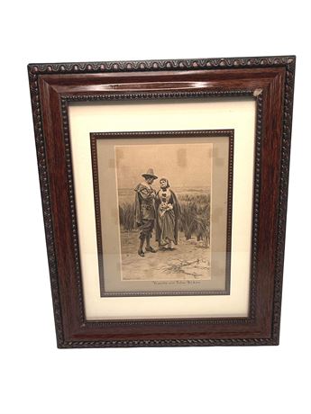 Alfred Fredericks Antique Etching "Priscilla and John Alden"