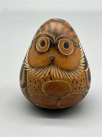 Carved Peruvian Owl Gourd