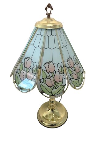 Gold Tone Rose Shade Touch Lamp