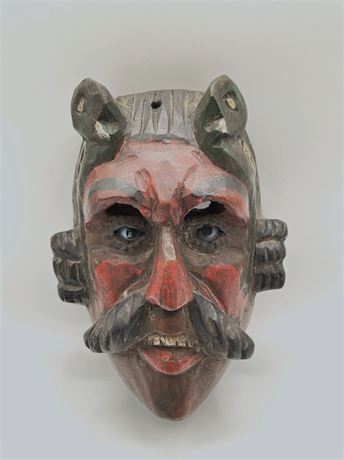 Carved Wood Folk Art Devilish Face Mask