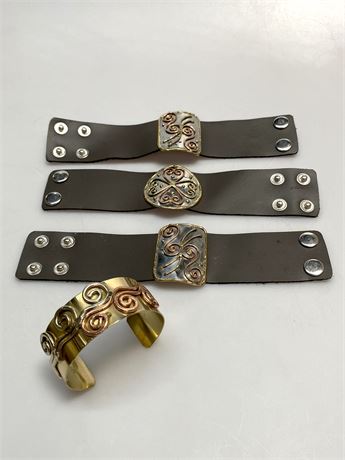 Leather Cuff and Metal Bracelets