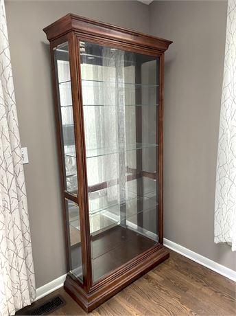 Howard Miller Mahogany Wood and Lighted Glass Curio Cabinet