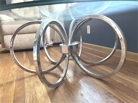 1970s Mid-Century Modern Chrome and Glass Round Table