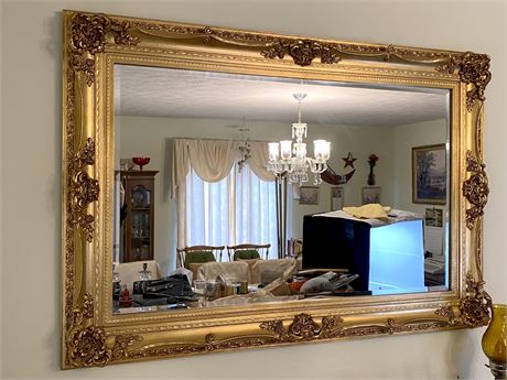 Large Gold Gilt Rectangular Wood Mirror