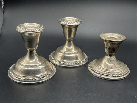Three (3) Sterling Silver Candlesticks