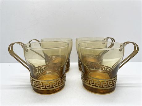 Libby Greek Key Amber Glass Cups