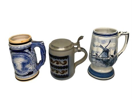 Vintage Beer Steins Including Delft Blue