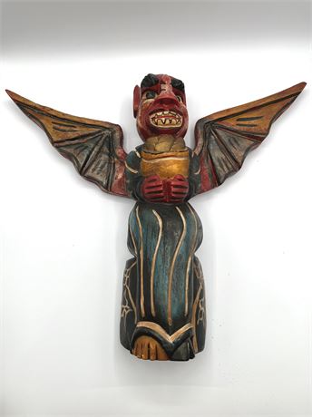 Carved Wood Devil Demon Folk Art Figure