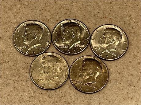 Five (5) 1970s Kennedy Half Dollars