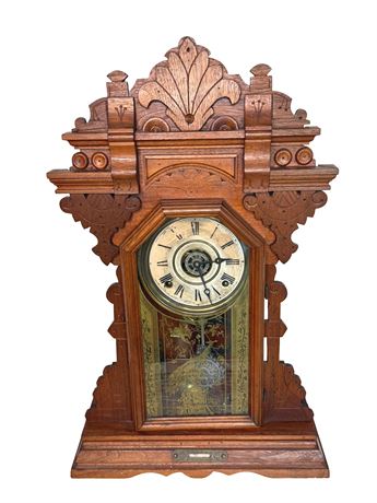 Eastlake Style Carved Walnut Parlor Clock