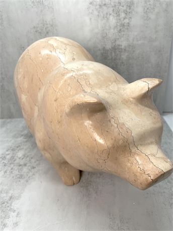 Large Hand Carved Marble Pig