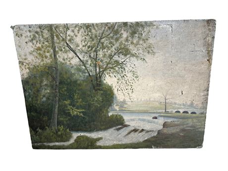 Antique Landscape Painting on Board