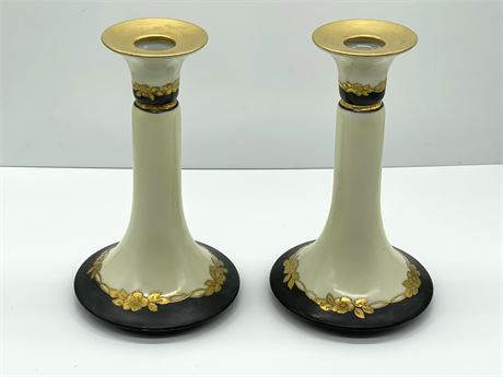 Handpainted Gold Accent Candlesticks