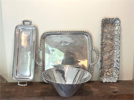 Hand Forged Aluminum Platters and Bowl