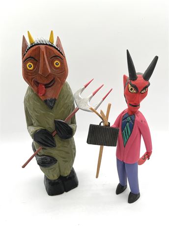 Carved Wood Hand Painted Devil Figures