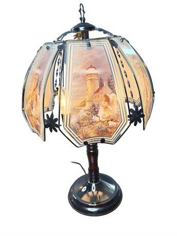 Lighthouse Motif Touch Glass & Metal Table Lamp