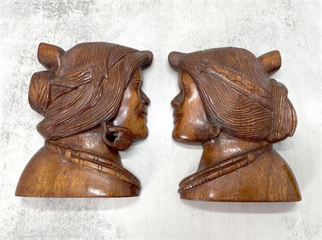 Two (2) Carved Wood Figural Wall Hangings