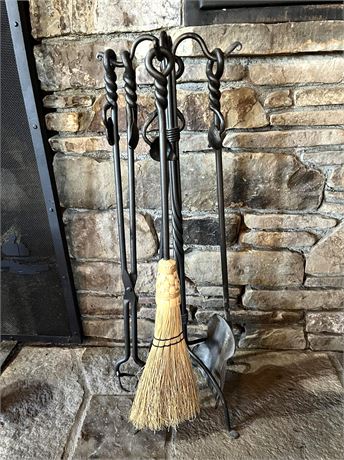 Heavy Wrought Iron Fireplace Tools