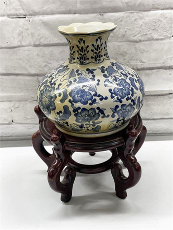 Asian Blue Porcelain Round Vase