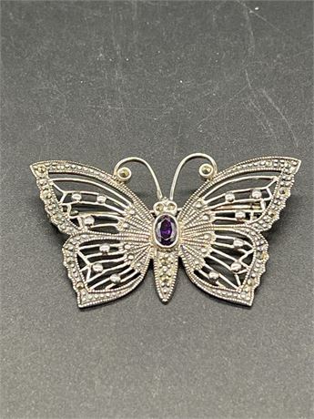 Sterling and Amythest Butterfly Brooch