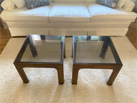 Glass Top Walnut End Tables
