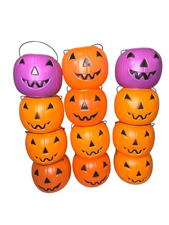 Plastic Blow Mold Pumpkin Buckets Lot 5