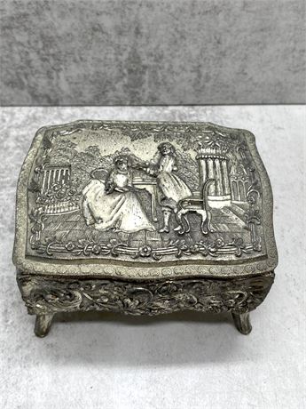 Vintage Art Nouveau Ornate Silver Metal Jewelry Casket Victorian